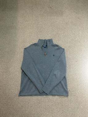 Polo Ralph Lauren Vintage 1/4 Zip Grey Cotton Pullover Sweater - Size M